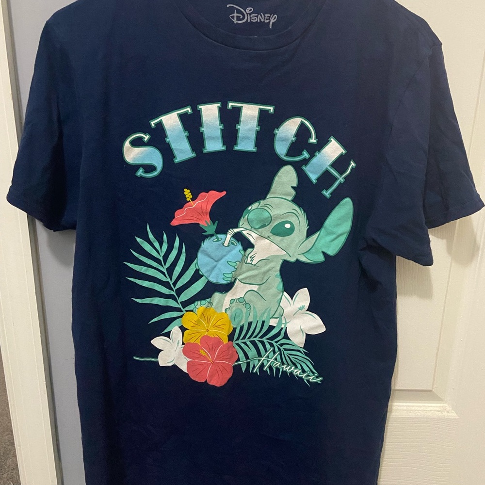 Disney Stitch unisex  T-Shirt - Navy Blue with Floral Design